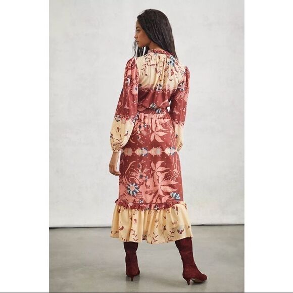 NEW Anthropologie Othilia Carmela Floral Flounce Ruffled Maxi Dress Small Petite - Picture 2 of 10